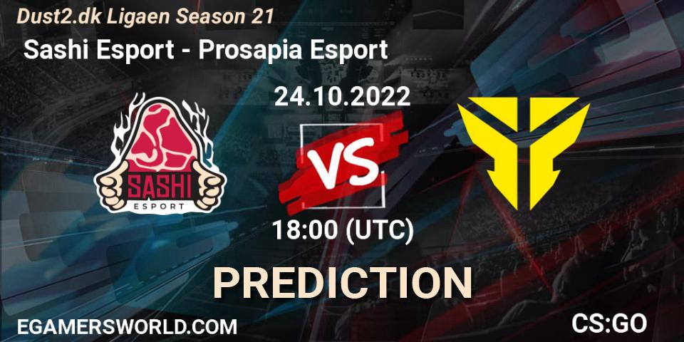  Sashi Esport - Prosapia Esport: ennuste. 24.10.2022 at 19:00, Counter-Strike (CS2), Dust2.dk Ligaen Season 21