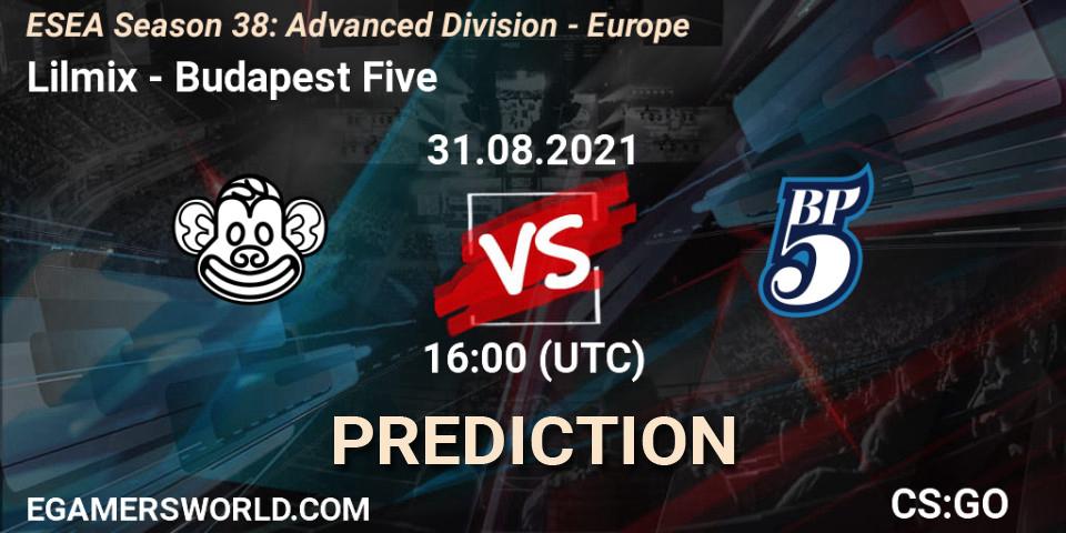 Lilmix - Budapest Five: ennuste. 31.08.2021 at 16:00, Counter-Strike (CS2), ESEA Season 38: Advanced Division - Europe