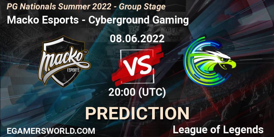 Macko Esports - Cyberground Gaming: ennuste. 08.06.2022 at 20:00, LoL, PG Nationals Summer 2022 - Group Stage