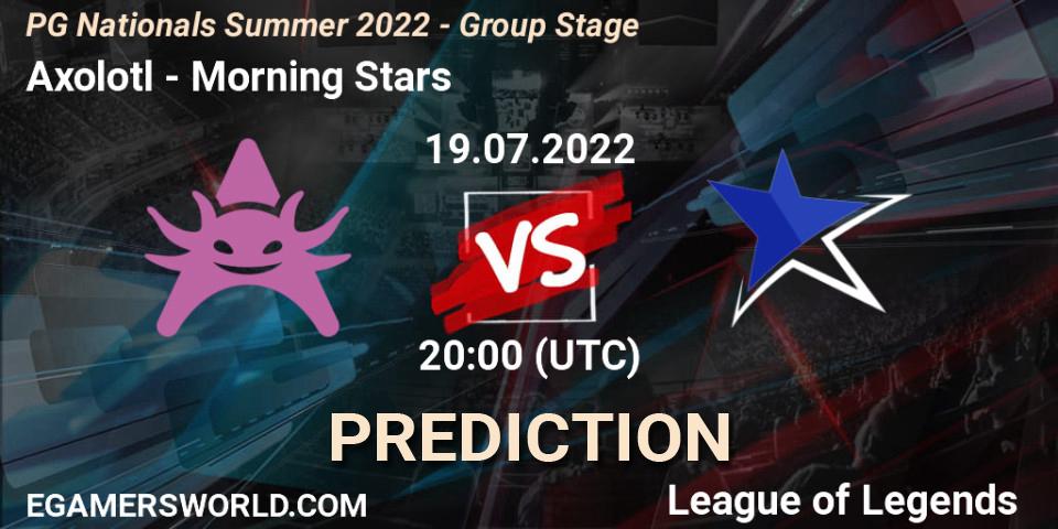 Axolotl - Morning Stars: ennuste. 19.07.2022 at 20:00, LoL, PG Nationals Summer 2022 - Group Stage