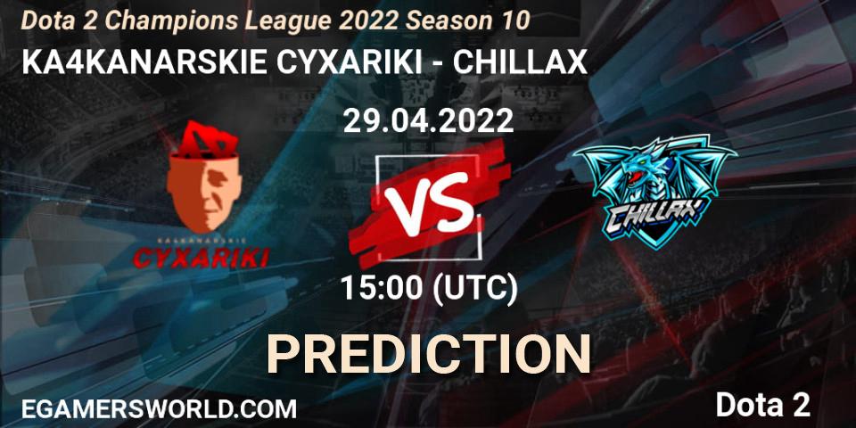 KA4KANARSKIE CYXARIKI - CHILLAX: ennuste. 29.04.2022 at 18:00, Dota 2, Dota 2 Champions League 2022 Season 10 