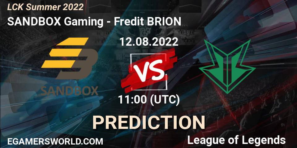 SANDBOX Gaming - Fredit BRION: ennuste. 12.08.22, LoL, LCK Summer 2022