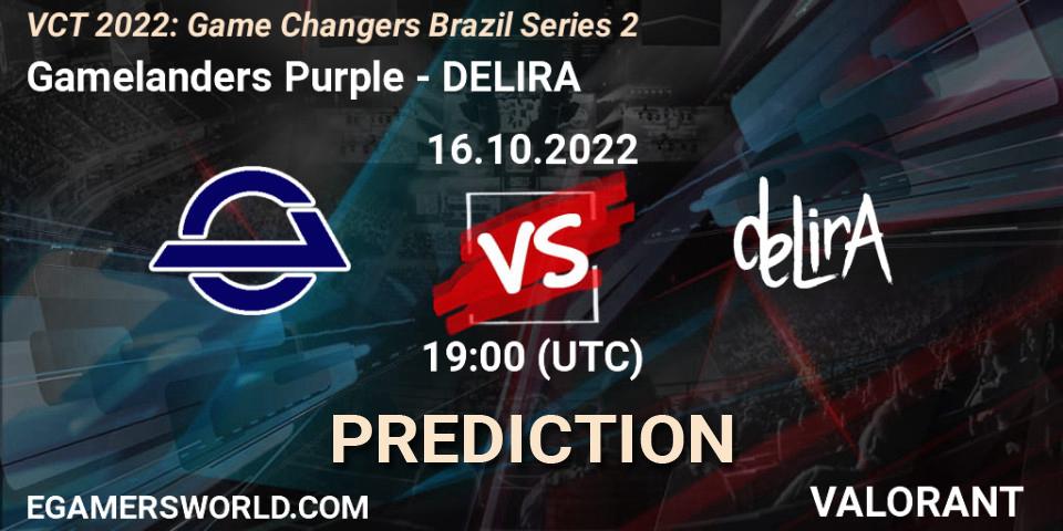 Gamelanders Purple - DELIRA: ennuste. 16.10.2022 at 18:30, VALORANT, VCT 2022: Game Changers Brazil Series 2