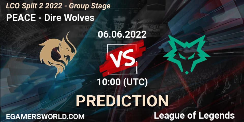 PEACE - Dire Wolves: ennuste. 06.06.2022 at 10:00, LoL, LCO Split 2 2022 - Group Stage
