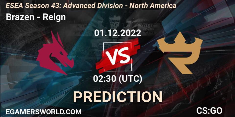 Brazen - Reign: ennuste. 01.12.22, CS2 (CS:GO), ESEA Season 43: Advanced Division - North America