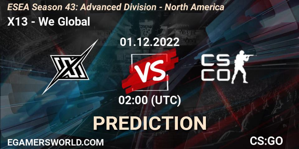 X13 - We Global: ennuste. 01.12.2022 at 02:00, Counter-Strike (CS2), ESEA Season 43: Advanced Division - North America