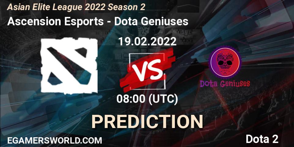 Ascension Esports - Dota Geniuses: ennuste. 19.02.2022 at 08:00, Dota 2, Asian Elite League 2022 Season 2