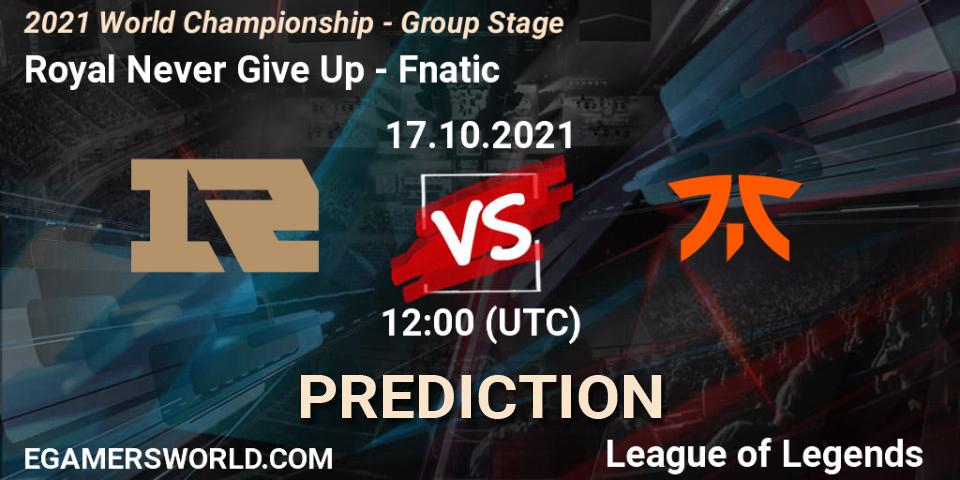 Royal Never Give Up - Fnatic: ennuste. 17.10.21, LoL, 2021 World Championship - Group Stage