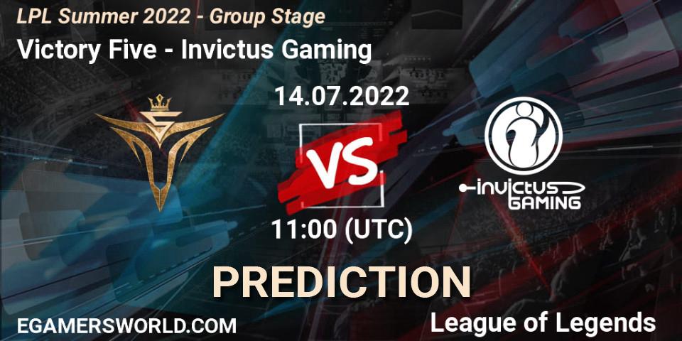 Victory Five - Invictus Gaming: ennuste. 14.07.2022 at 12:00, LoL, LPL Summer 2022 - Group Stage