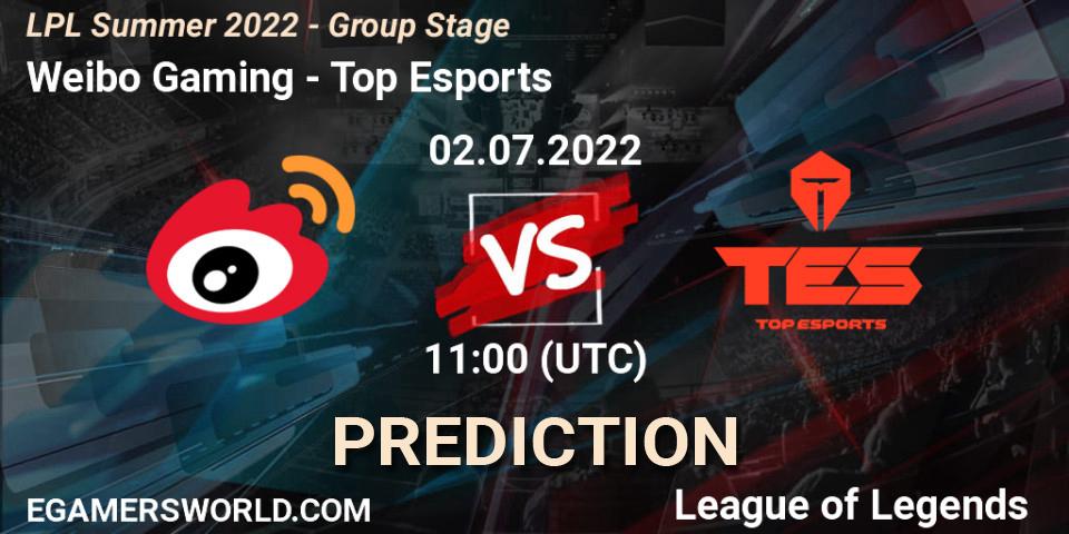 Weibo Gaming - Top Esports: ennuste. 02.07.2022 at 13:18, LoL, LPL Summer 2022 - Group Stage