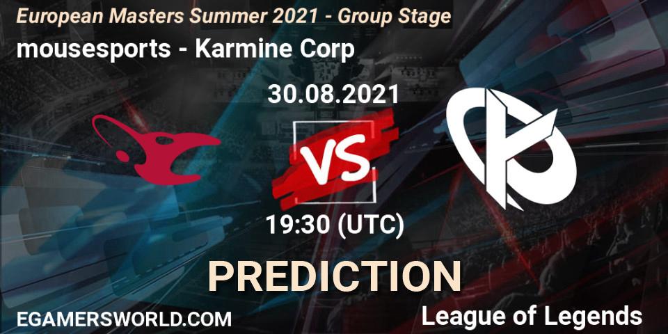 mousesports - Karmine Corp: ennuste. 30.08.2021 at 19:10, LoL, European Masters Summer 2021 - Group Stage