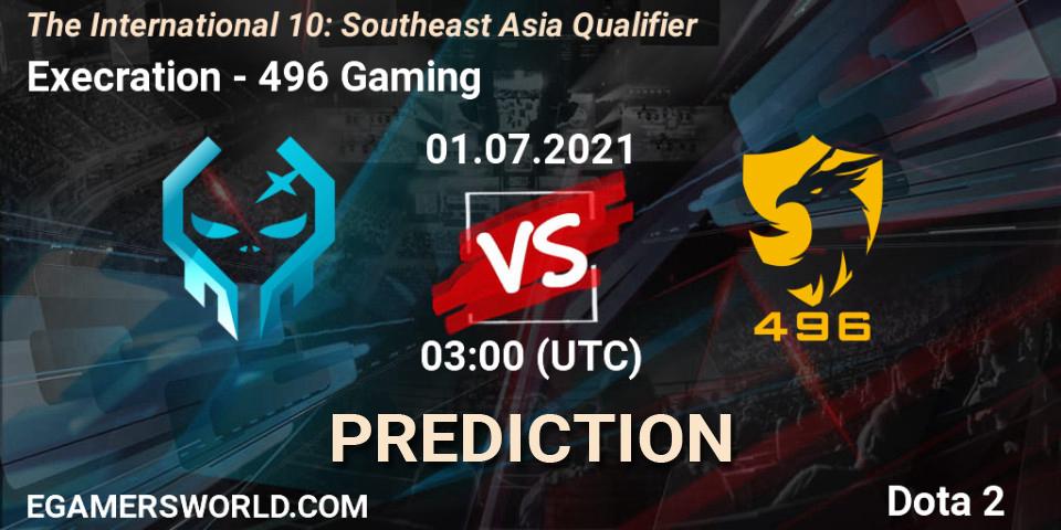 Execration - 496 Gaming: ennuste. 01.07.2021 at 03:01, Dota 2, The International 10: Southeast Asia Qualifier
