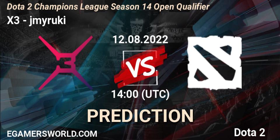 X3 - jmyruki: ennuste. 12.08.2022 at 13:00, Dota 2, Dota 2 Champions League Season 14 Open Qualifier