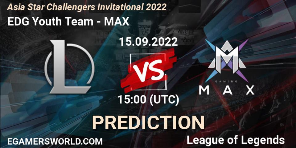 EDward Gaming Youth Team - MAX: ennuste. 15.09.2022 at 15:00, LoL, Asia Star Challengers Invitational 2022