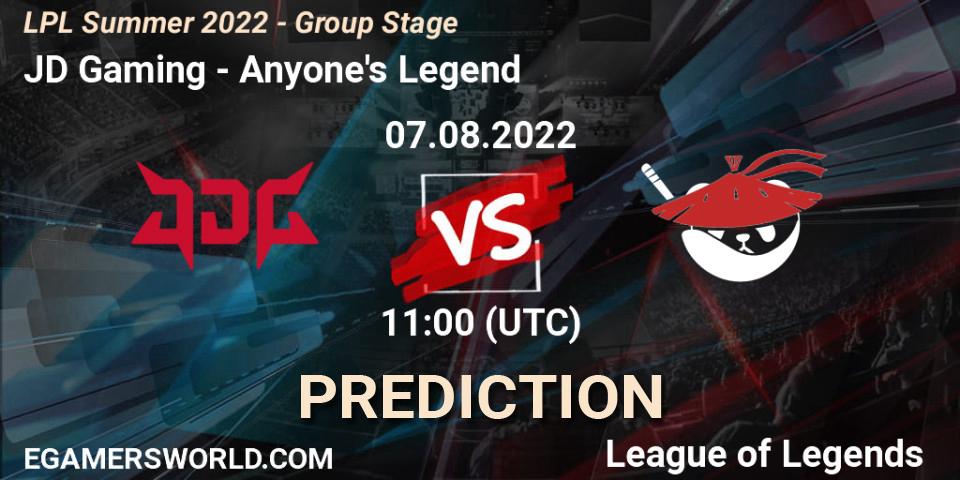 JD Gaming - Anyone's Legend: ennuste. 07.08.2022 at 12:00, LoL, LPL Summer 2022 - Group Stage