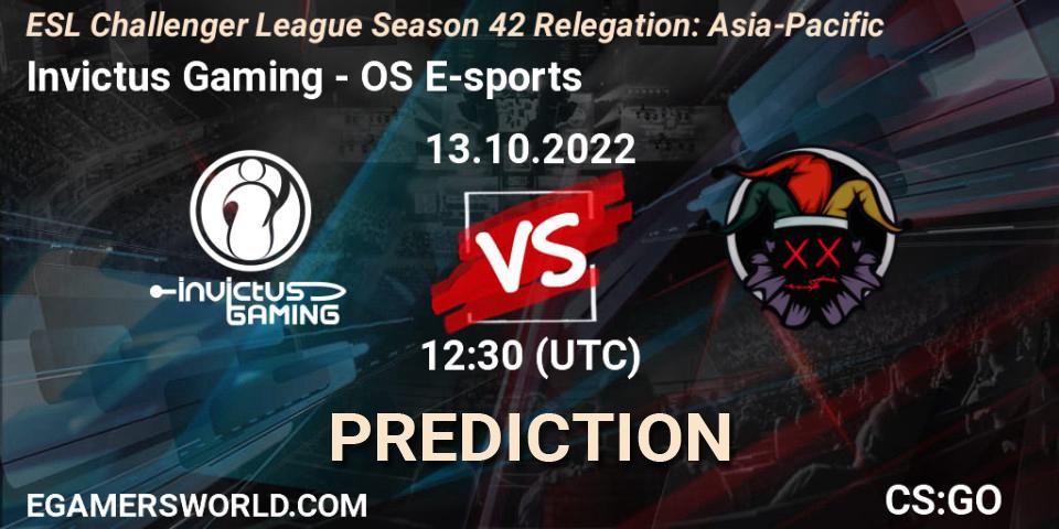 Invictus Gaming - OS E-sports: ennuste. 13.10.2022 at 12:30, Counter-Strike (CS2), ESL Challenger League Season 42 Relegation: Asia-Pacific