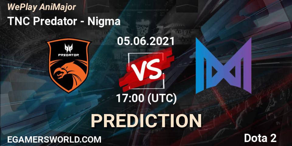 TNC Predator - Nigma: ennuste. 05.06.2021 at 17:55, Dota 2, WePlay AniMajor 2021