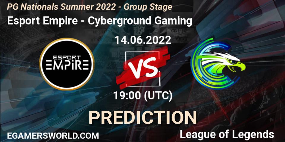 Esport Empire - Cyberground Gaming: ennuste. 14.06.2022 at 19:00, LoL, PG Nationals Summer 2022 - Group Stage