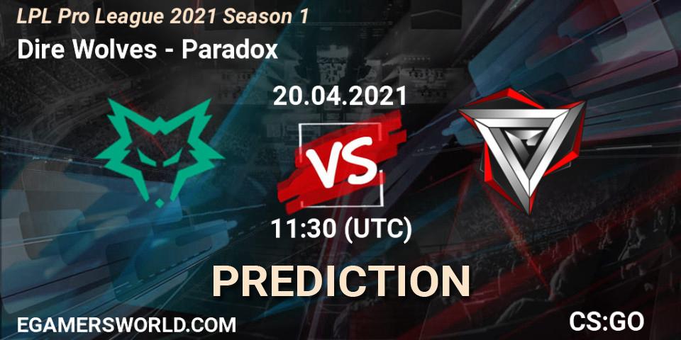 Dire Wolves - Paradox: ennuste. 20.04.2021 at 11:00, Counter-Strike (CS2), LPL Pro League 2021 Season 1