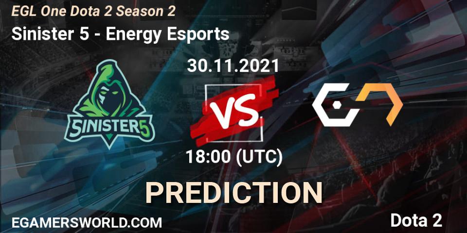 Sinister 5 - Energy Esports: ennuste. 30.11.2021 at 18:14, Dota 2, EGL One Dota 2 Season 2
