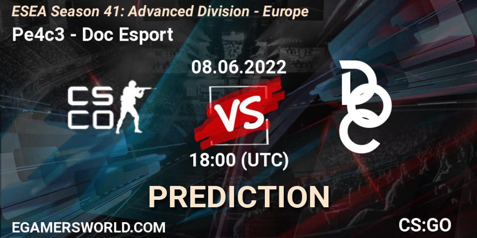 Pe4c3 - Doc Esport: ennuste. 08.06.2022 at 18:00, Counter-Strike (CS2), ESEA Season 41: Advanced Division - Europe