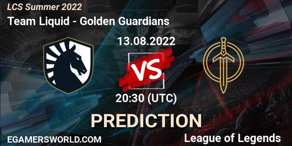 Team Liquid - Golden Guardians: ennuste. 13.08.22, LoL, LCS Summer 2022