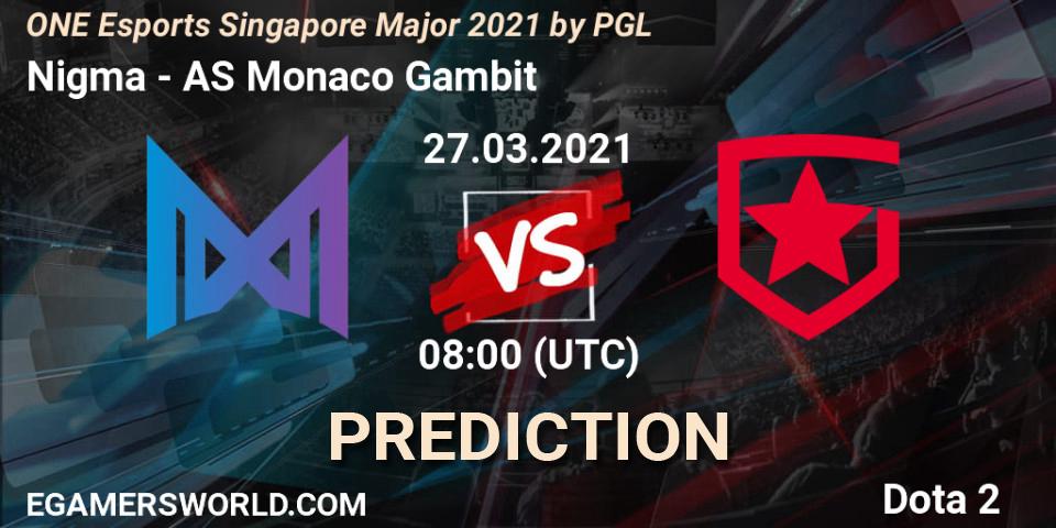 Nigma - AS Monaco Gambit: ennuste. 27.03.2021 at 09:10, Dota 2, ONE Esports Singapore Major 2021