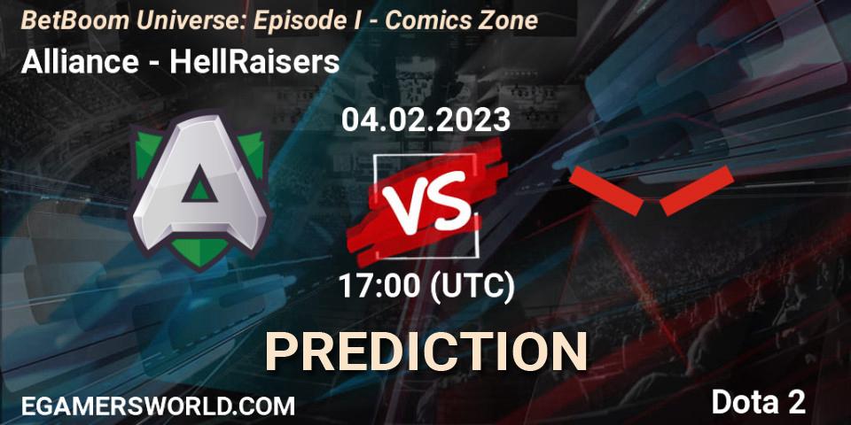 Alliance - HellRaisers: ennuste. 04.02.23, Dota 2, BetBoom Universe: Episode I - Comics Zone