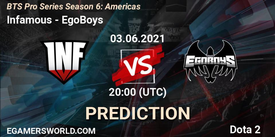 Infamous - EgoBoys: ennuste. 03.06.2021 at 20:00, Dota 2, BTS Pro Series Season 6: Americas