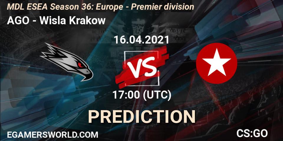 AGO - Wisla Krakow: ennuste. 16.04.2021 at 17:10, Counter-Strike (CS2), MDL ESEA Season 36: Europe - Premier division