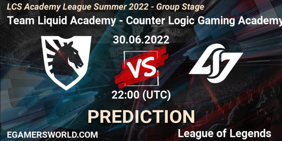 Team Liquid Academy - Counter Logic Gaming Academy: ennuste. 30.06.2022 at 22:00, LoL, LCS Academy League Summer 2022 - Group Stage