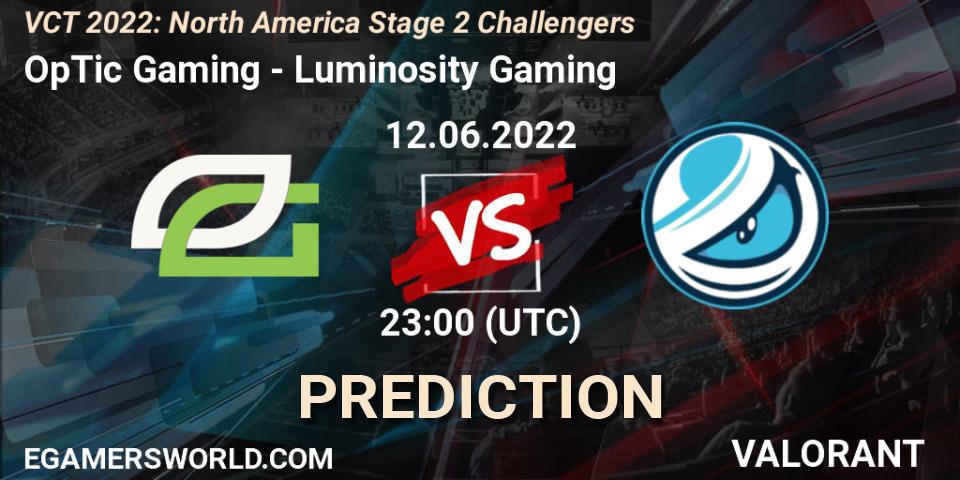 OpTic Gaming - Luminosity Gaming: ennuste. 12.06.2022 at 22:05, VALORANT, VCT 2022: North America Stage 2 Challengers