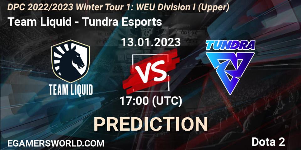 Team Liquid - Tundra Esports: ennuste. 13.01.2023 at 16:55, Dota 2, DPC 2022/2023 Winter Tour 1: WEU Division I (Upper)
