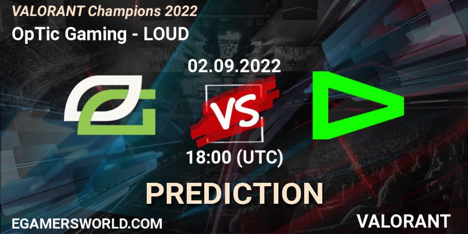 OpTic Gaming - LOUD: ennuste. 02.09.2022 at 19:10, VALORANT, VALORANT Champions 2022