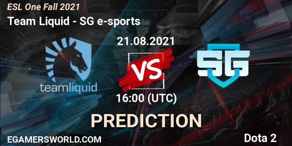 Team Liquid - SG e-sports: ennuste. 21.08.2021 at 15:55, Dota 2, ESL One Fall 2021