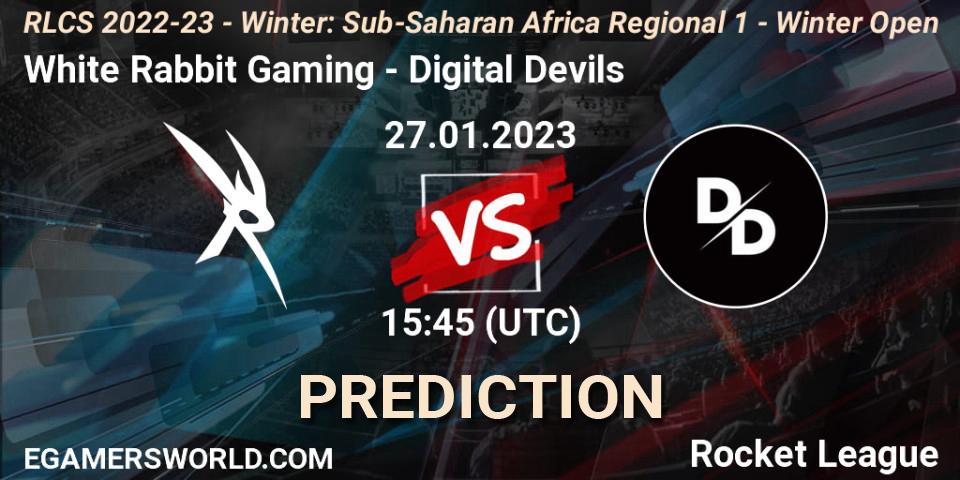 White Rabbit Gaming - Digital Devils: ennuste. 27.01.2023 at 15:45, Rocket League, RLCS 2022-23 - Winter: Sub-Saharan Africa Regional 1 - Winter Open