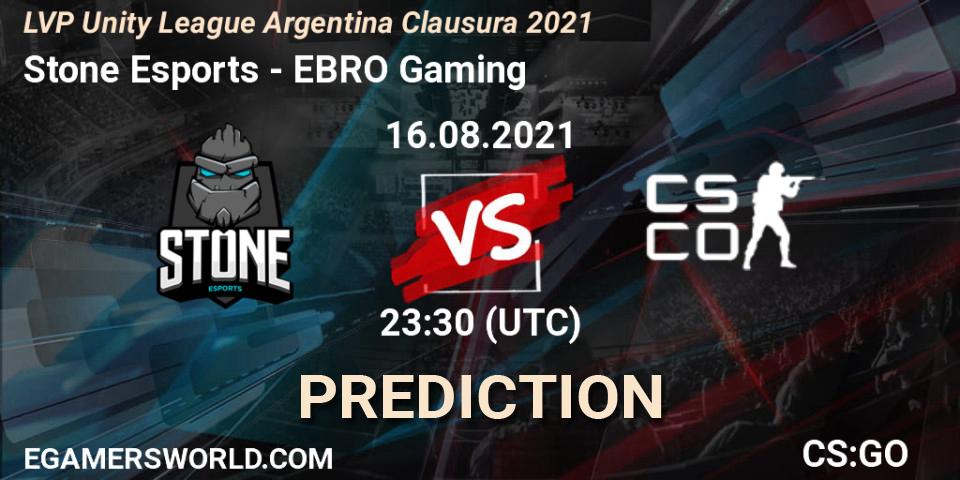 Stone Esports - EBRO Gaming: ennuste. 23.08.2021 at 23:30, Counter-Strike (CS2), LVP Unity League Argentina Clausura 2021