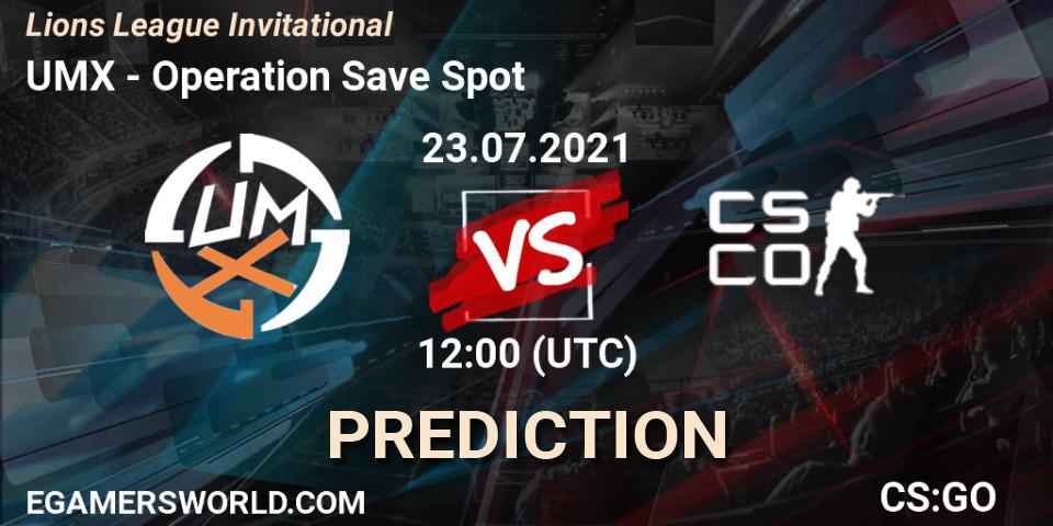UMX - Operation Save Spot: ennuste. 23.07.2021 at 12:00, Counter-Strike (CS2), Lions League Invitational