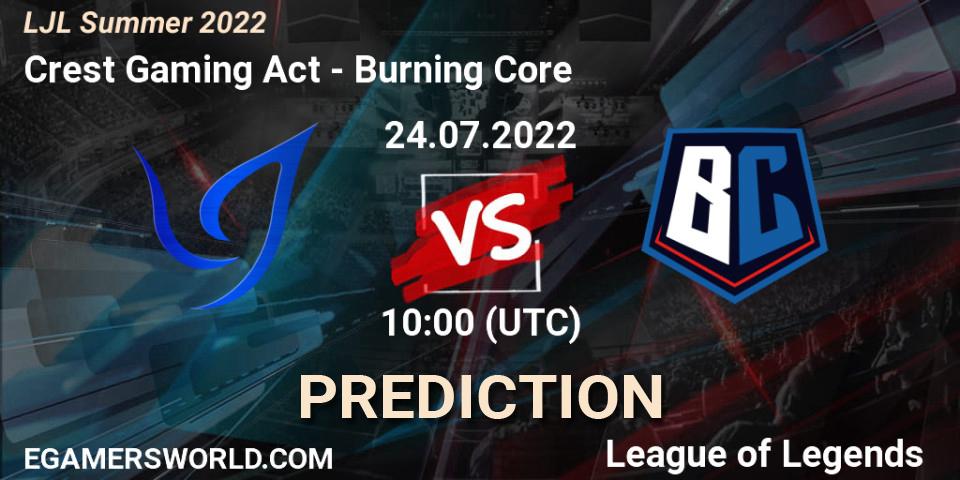 Crest Gaming Act - Burning Core: ennuste. 24.07.2022 at 10:00, LoL, LJL Summer 2022
