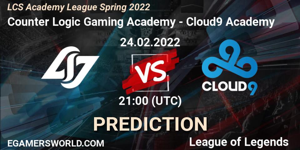 Counter Logic Gaming Academy - Cloud9 Academy: ennuste. 24.02.2022 at 21:00, LoL, LCS Academy League Spring 2022