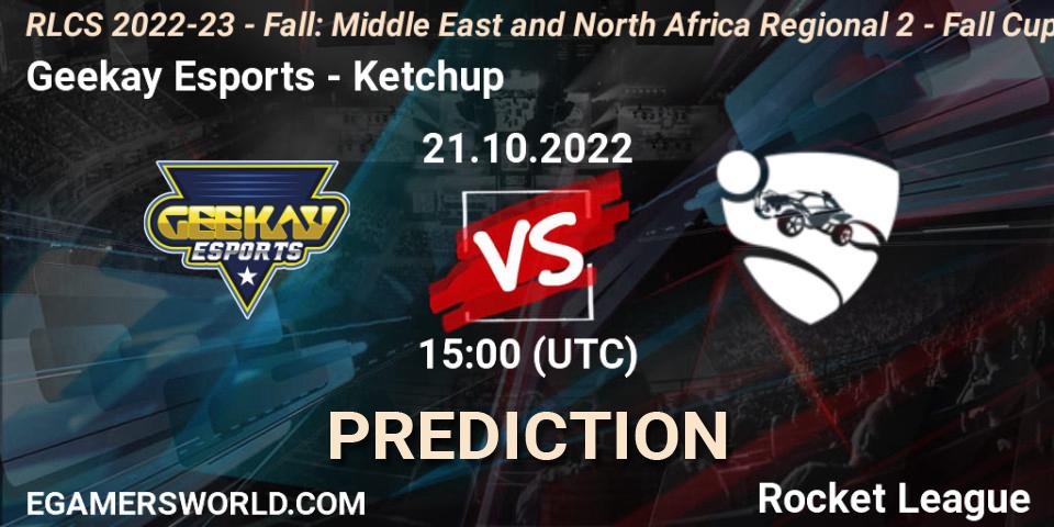Geekay Esports - Ketchup: ennuste. 21.10.2022 at 15:00, Rocket League, RLCS 2022-23 - Fall: Middle East and North Africa Regional 2 - Fall Cup