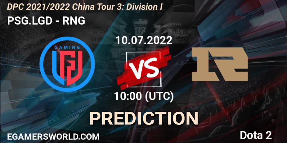PSG.LGD - RNG: ennuste. 10.07.22, Dota 2, DPC 2021/2022 China Tour 3: Division I