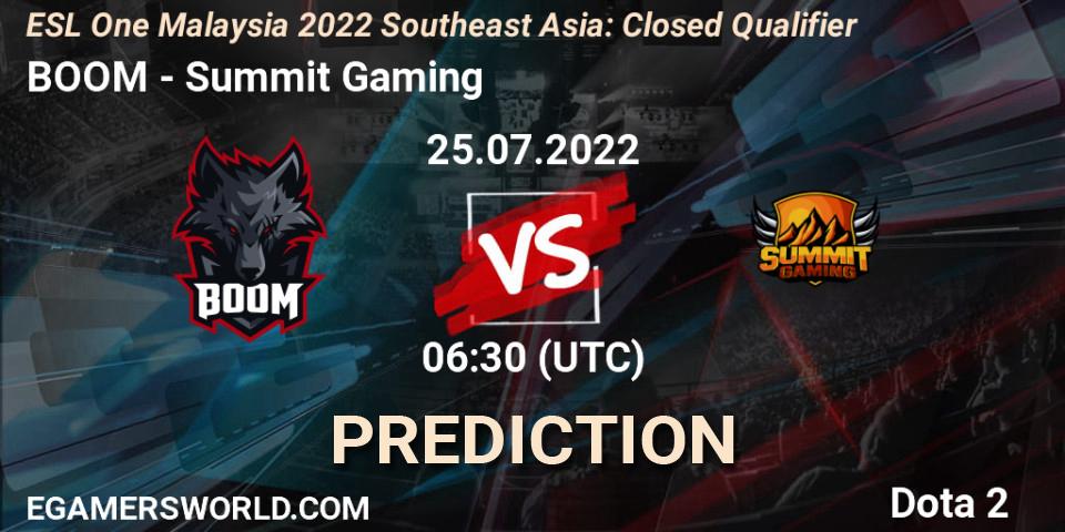 BOOM - Summit Gaming: ennuste. 25.07.2022 at 07:05, Dota 2, ESL One Malaysia 2022 Southeast Asia: Closed Qualifier
