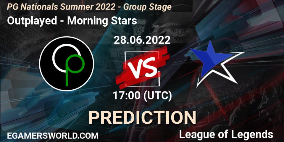 Outplayed - Morning Stars: ennuste. 28.06.2022 at 17:00, LoL, PG Nationals Summer 2022 - Group Stage