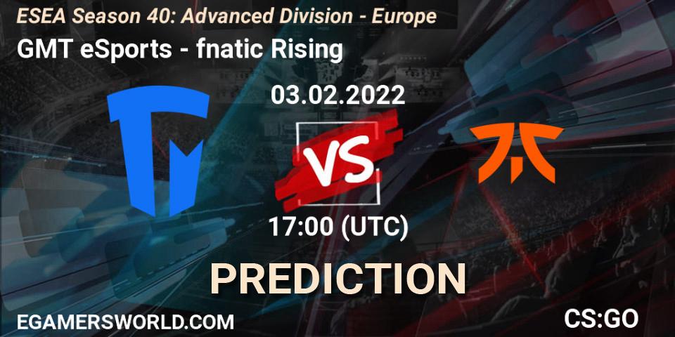 GMT eSports - fnatic Rising: ennuste. 03.02.2022 at 17:00, Counter-Strike (CS2), ESEA Season 40: Advanced Division - Europe