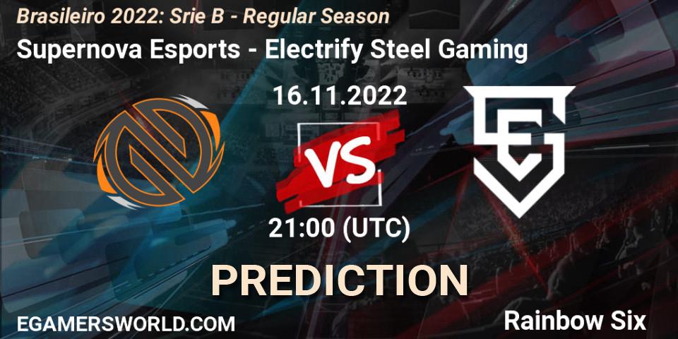 Supernova Esports - Electrify Steel Gaming: ennuste. 16.11.2022 at 21:00, Rainbow Six, Brasileirão 2022: Série B - Regular Season