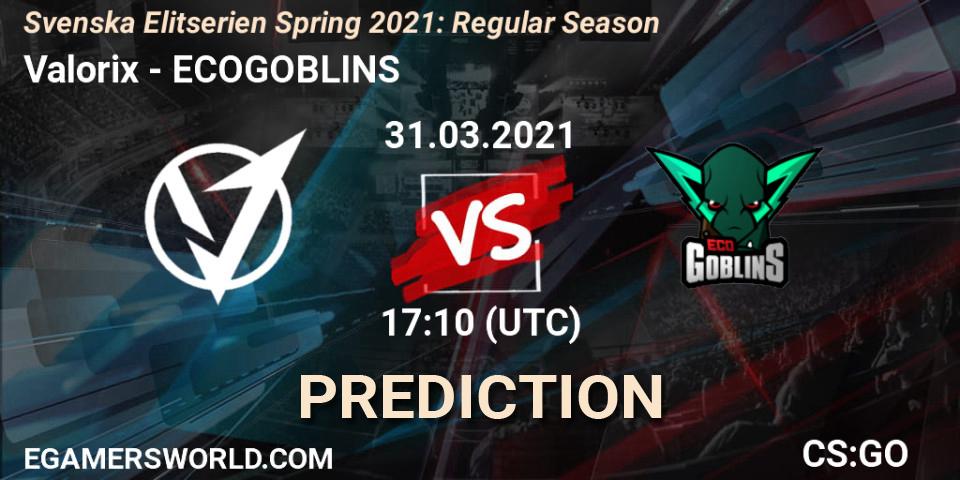 Valorix - ECOGOBLINS: ennuste. 31.03.2021 at 17:10, Counter-Strike (CS2), Svenska Elitserien Spring 2021: Regular Season