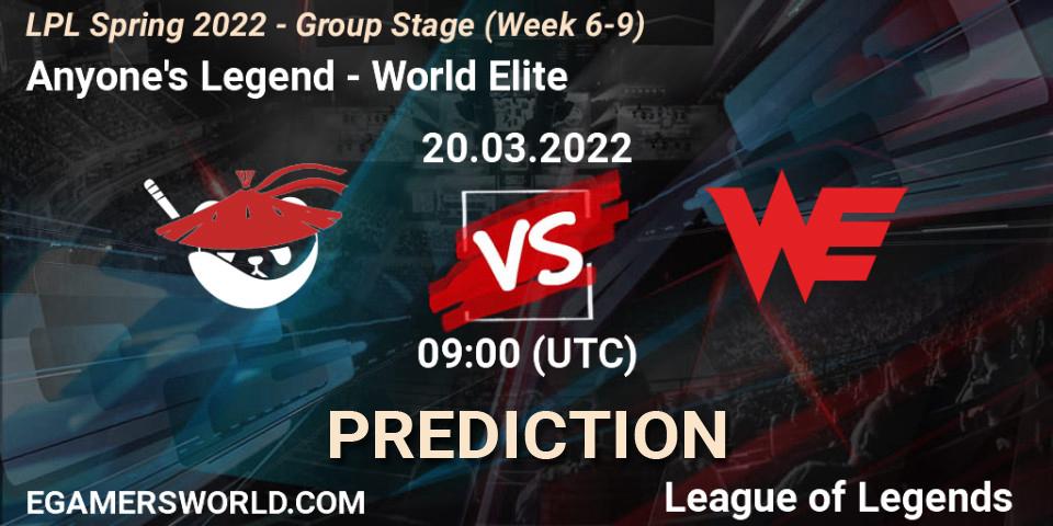 Anyone's Legend - World Elite: ennuste. 20.03.22, LoL, LPL Spring 2022 - Group Stage (Week 6-9)