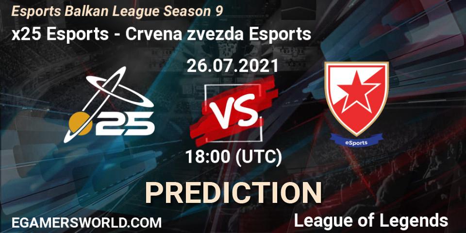x25 Esports - Crvena zvezda Esports: ennuste. 26.07.2021 at 18:00, LoL, Esports Balkan League Season 9