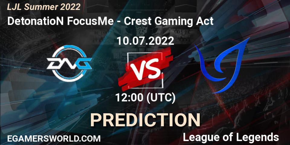 DetonatioN FocusMe - Crest Gaming Act: ennuste. 10.07.2022 at 12:00, LoL, LJL Summer 2022